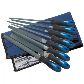 Soft Grip Engineer&rsquo;s File and Rasp Set, 200mm, Blue (8 Piece)