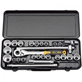 Elora Metric and Imperial Socket Set, 1/2” Sq. Dr. (28 Piece) Elora Metric and Imperial Socket Set, 1/2” Sq. Dr. (28 Piece)
