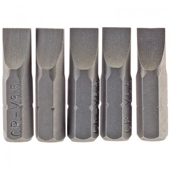 Plain Slot Insert Bit, 6.5mm, 1/4&rdquo; Hex, 25mm Long (Pack of 5)