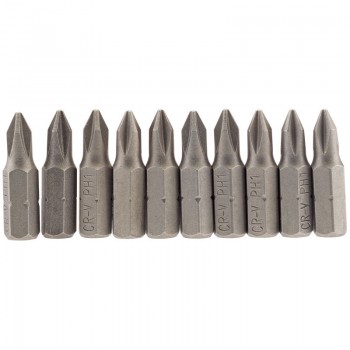 Cross Slot Insert Bit, 1/4&rdquo; Hex, 25mm Long, No.1 (Pack of 10)
