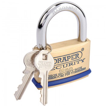 Solid Brass Padlock & 2 Keys with Mushroom Pin Tumblers Hardened Steel Shackle & Bumper, 60mm