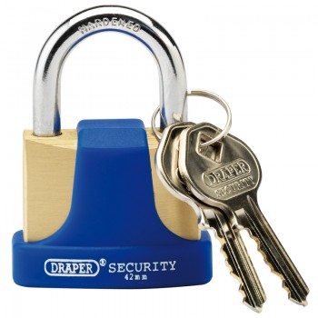 Solid Brass Padlock and 2 Keys with Hardened Steel Shackle and Bumper, 42mm