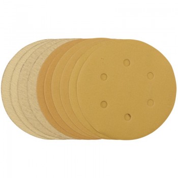 Gold Sanding Discs with Hook & Loop, 150mm, Assorted Grit - 120G, 180G, 240G, 320G, 400G (Pack of 10)