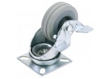 Swivel Plate Fixing Rubber Castor with Brake, 50mm Diameter, S.W.L. 50kg