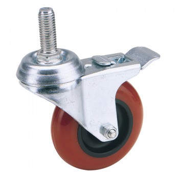 Swivel Bolt Fixing Polyurethane Wheel with Brake, 100mm Diameter, S.W.L. 125kg