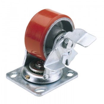Swivel Plate Fixing Heavy Duty Polyurethane Wheel with Brake, 160mm Diameter, S.W.L. 400kg
