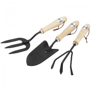 Carbon Steel Hand Fork, Cultivator and Trowel with Hardwood Handles